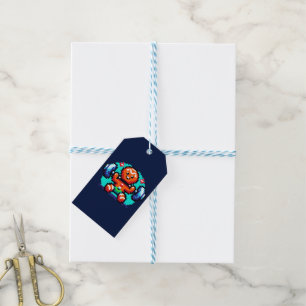 Stark Pepparkaksgubbe - Lustigt Pixel Art-Helgdag Presentetikett