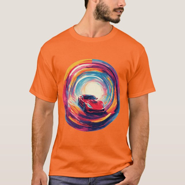 Stark röd sportbil i dynamiskt Spiral-format T Shirt (Framsida)