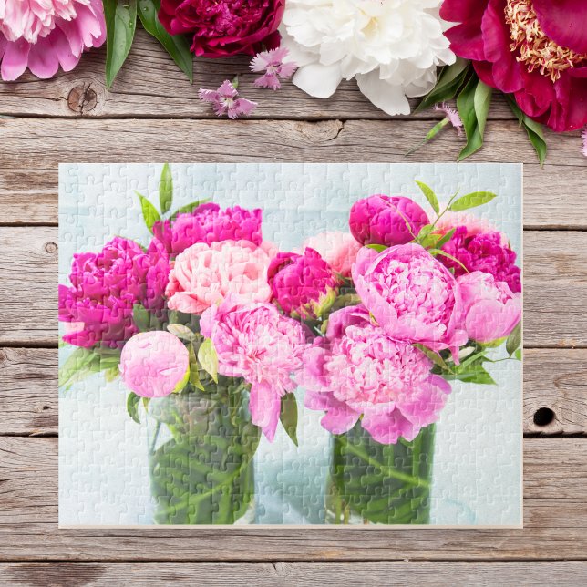 Stark Rosa Peonies Oil Paected Effect Pussel (Skapare uppladdad)