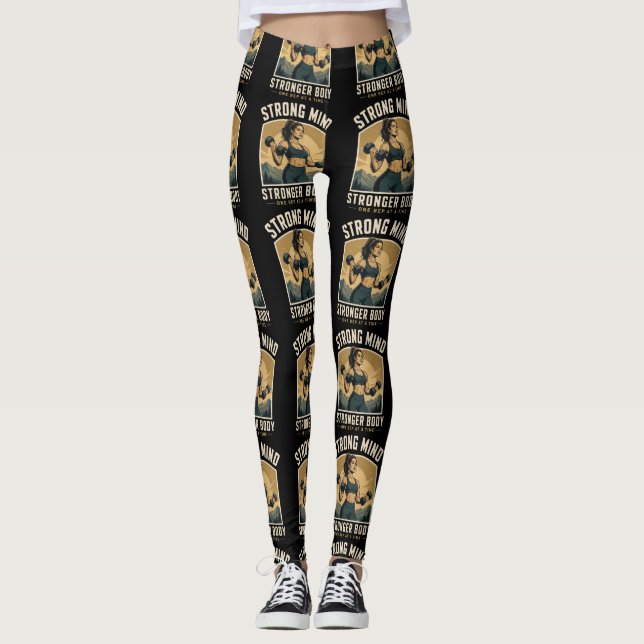 Stark Sin Styrka Kropp Gym Motivation Design Leggings (Framsida)