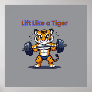 **Stark Tiger – Söt Tiger som Lyfter Vikter Illust Poster