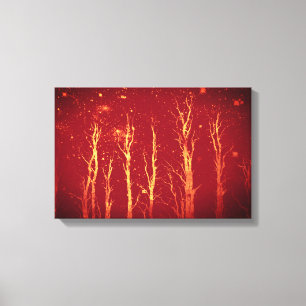 Stark Träd Starry Himlar Red Nature Canvastryck