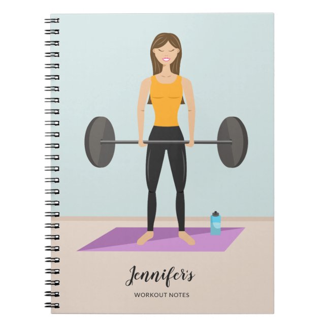 Stark Workout Girl Teckning Personalizable Fitness Anteckningsbok (Framsidan)