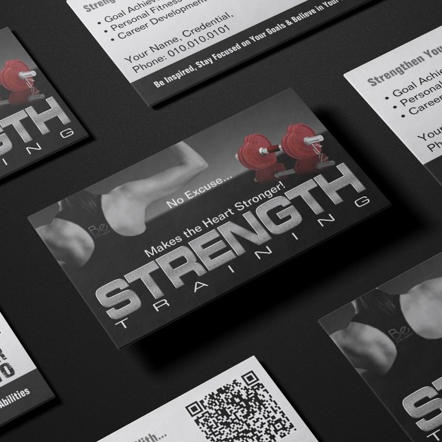 Stärka din livsstil och Tränar Visitkort (No excuse makes the heart stronger. Strength training spirit, mind, and body. Empower business cards)