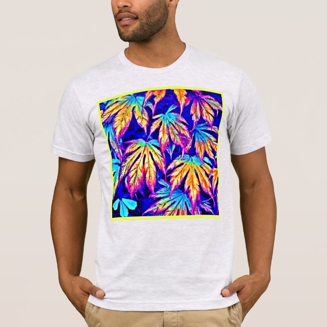 Starka färgstarka Löv Mönster T Shirt (Framsida)