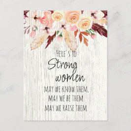 Starka Kvinnor Boho Rosa Blommig Fjäder Trä Effekt Vykort