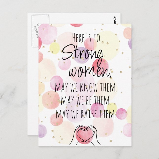 Starka Kvinnor Motiverande Akvarellbubblor Vykort (Fram/baksida)