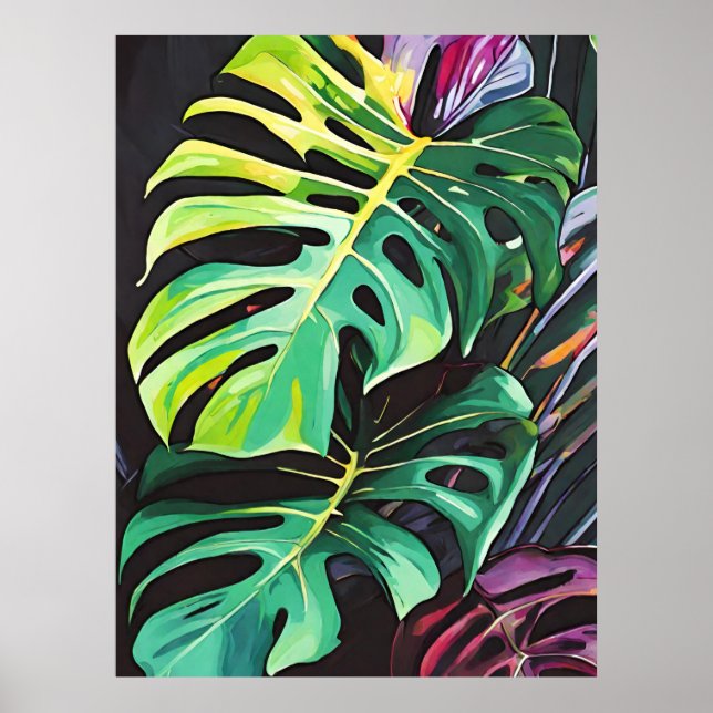 Starka Tropikar Monstera Löv Artprint Poster (Framsidan)