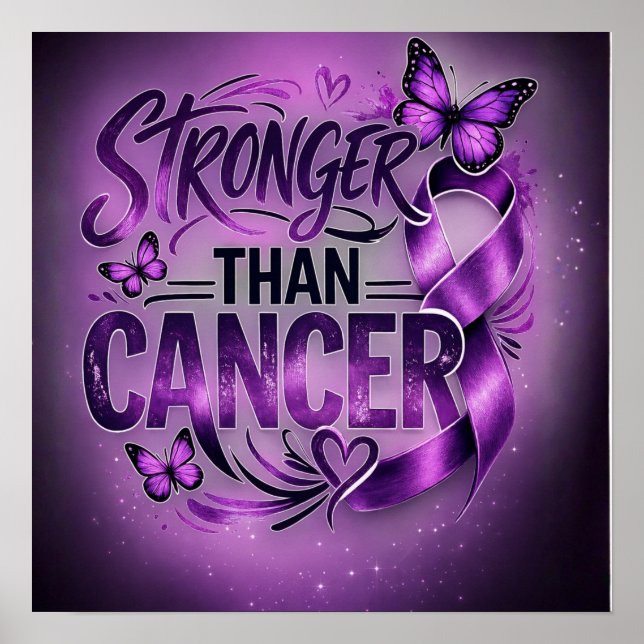 Starkare än cancer Inspirationsaffisch – Lila Poster (Framsidan)