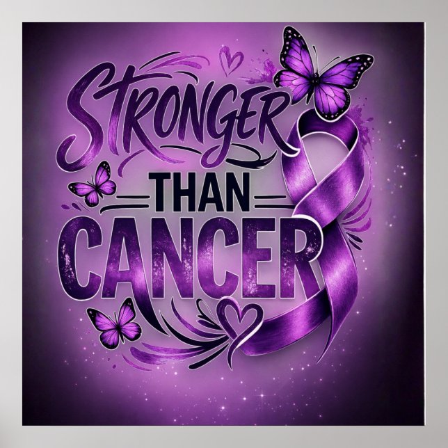 Starkare än cancer Inspirationsaffisch – Lila Poster (Framsidan)