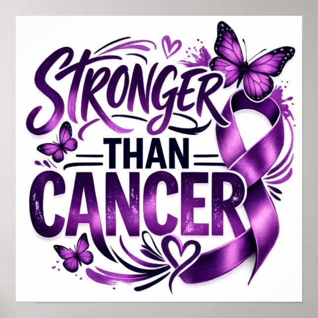 Starkare än cancer Inspirationsaffisch – Lila Poster (Framsidan)