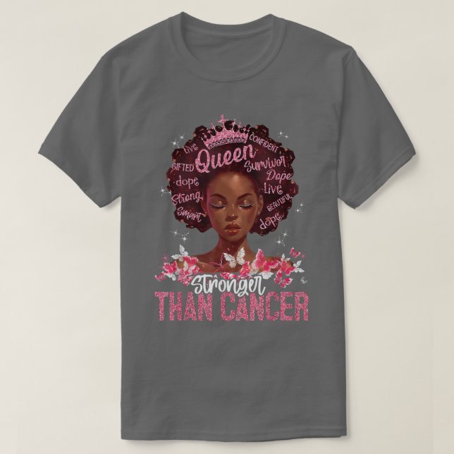 Starkare än Cancer Rosa Black Afro Queen Breast T Shirt (Design framsida)