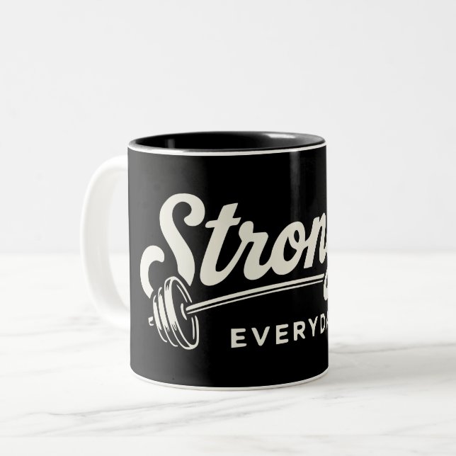 Starkare Varje Dag Retro Gym Motivation Två-Tonad Mugg (Framsida vänster)