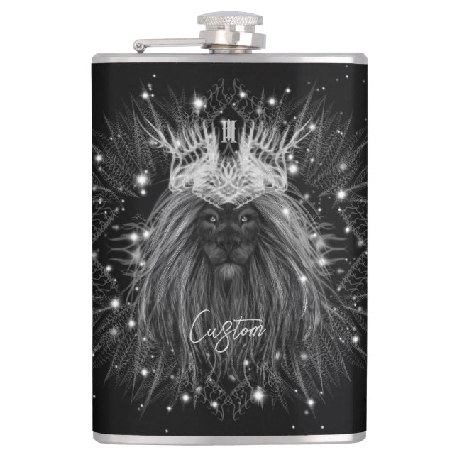 Stärkelse Lejon med Krona Monogram Fickplunta (Framsidan)