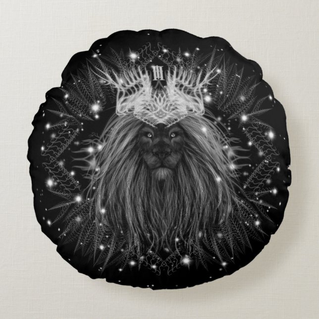 Stärkelse Lejon med Krona Monogram Rund Kudde (Framsidan)