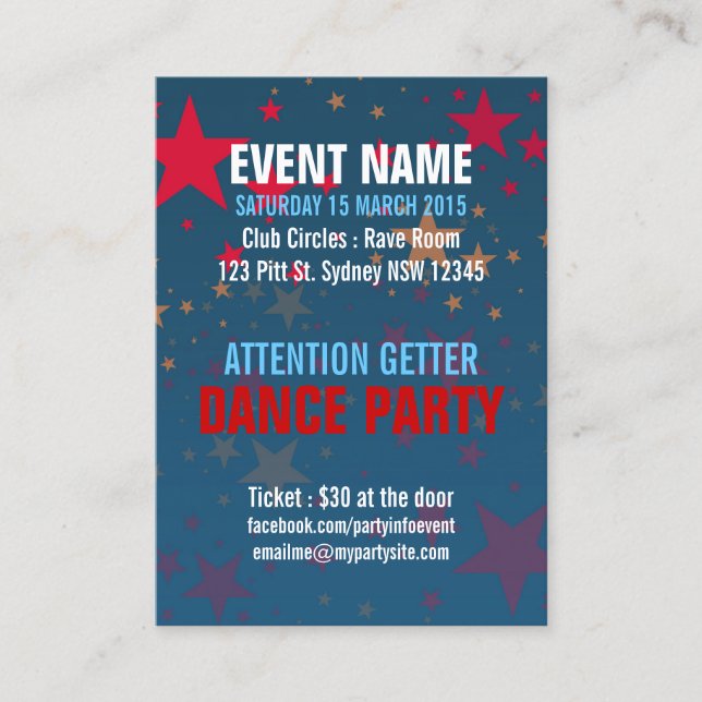 Stärkelse Mega Stars Händelse Party Mini Flyers Visitkort (Framsida)