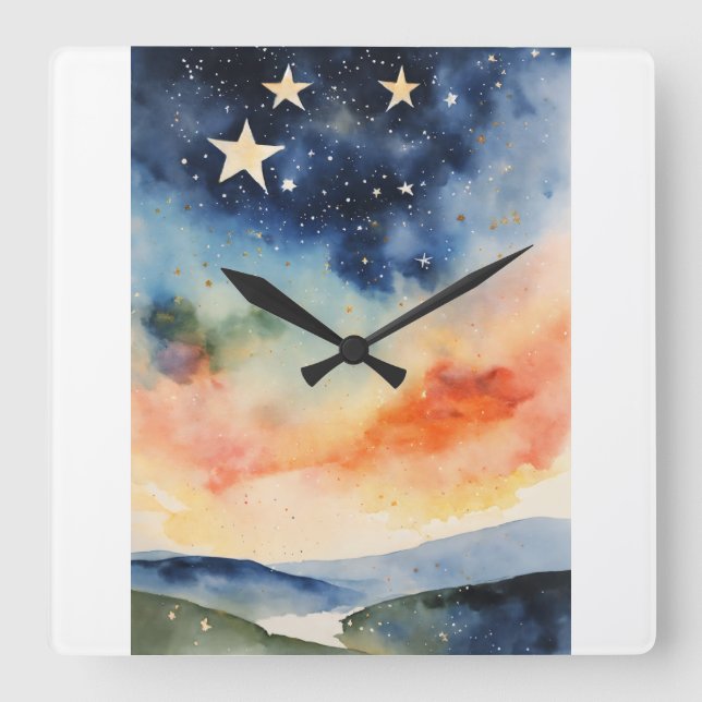 Stärkelse Nattklocka Celestial Star Clock Twinklin Fyrkantig Klocka (Framsida)