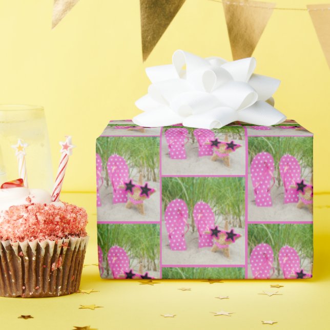 Stärkelse och flip-flops i sand presentpapper (Födelsedagsfest)