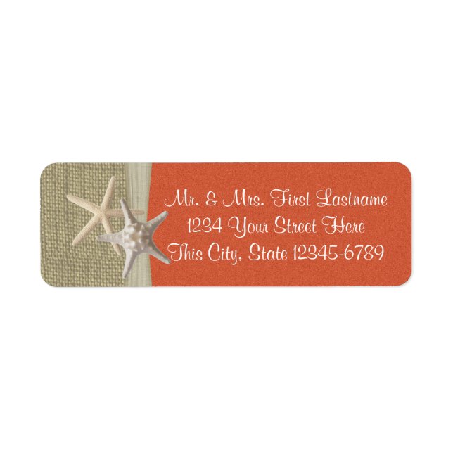 Stärkelsefisk Beach och Burlap Coral Returadress Etikett (Framsidan)