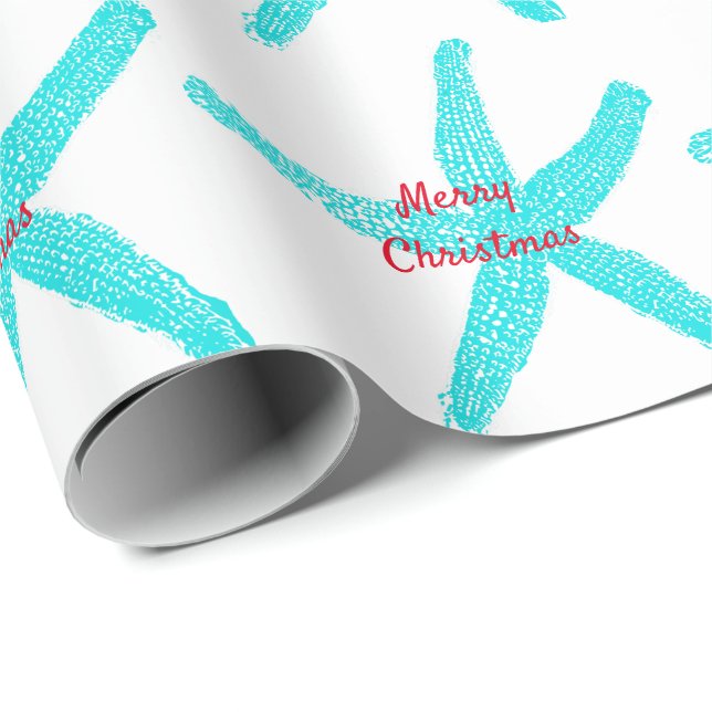 Stärkelsefisk Mönster Teal Red Beach God jul Presentpapper (Rullad Hörn)
