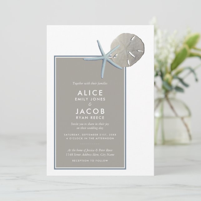 Stärkelsefisk och sanddollar - Beach Wedand Inbjudningar (Stående Fram)