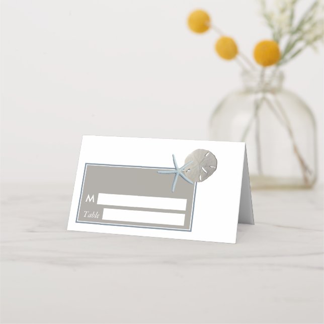 Stärkelsefisk och sanddollar - Beach Wedand Placeringskort (Framsida)