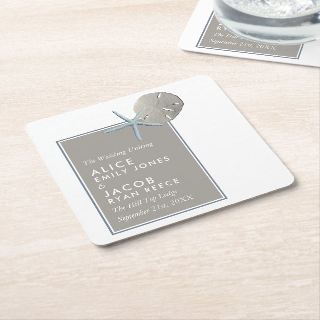 Stärkelsefisk och sanddollar - Beach Wedand Underlägg Papper Kvadrat (Vinklad)