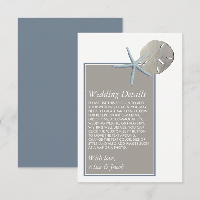 Stärkelsefisk och sanddollar - närmare uppgifter o tilläggskort (Fram/baksida)