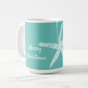 Stärkelsefiskar Mönster Teal White Beach God jul Kaffemugg