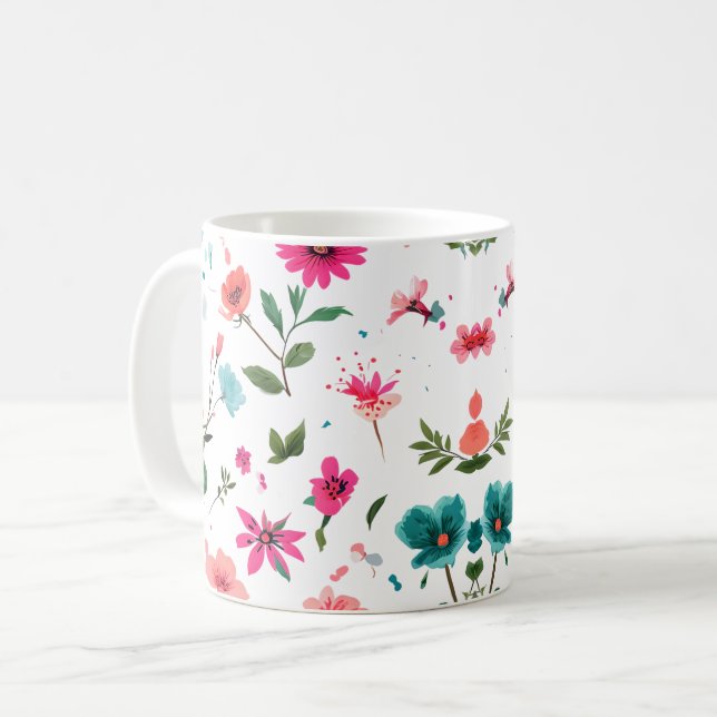 Starkt Blommönster Art Kaffemugg (Framsida vänster)