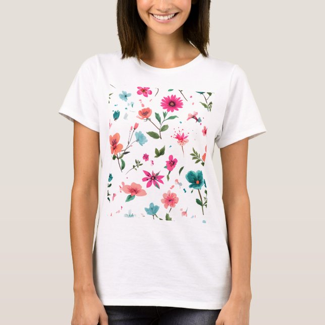Starkt Blommönster Art T Shirt (Framsida)