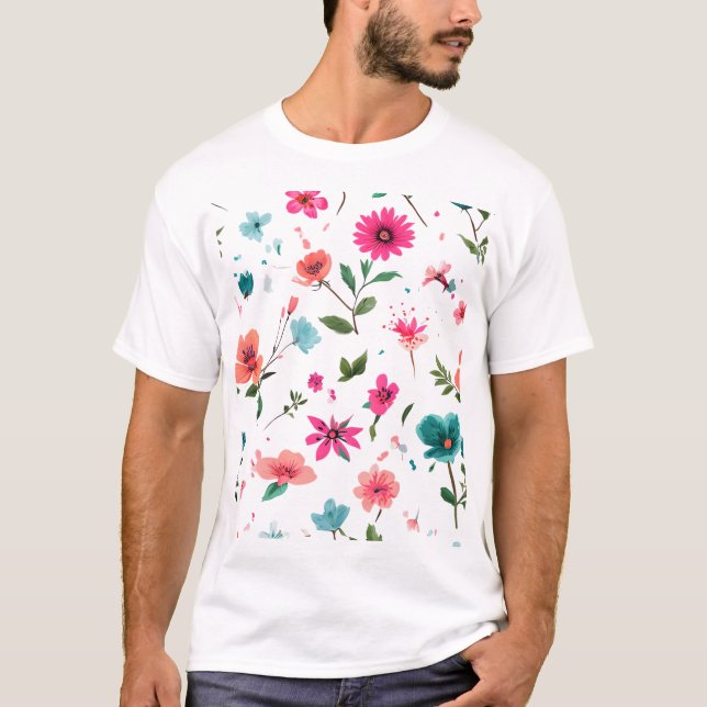 Starkt Blommönster Art T Shirt (Framsida)