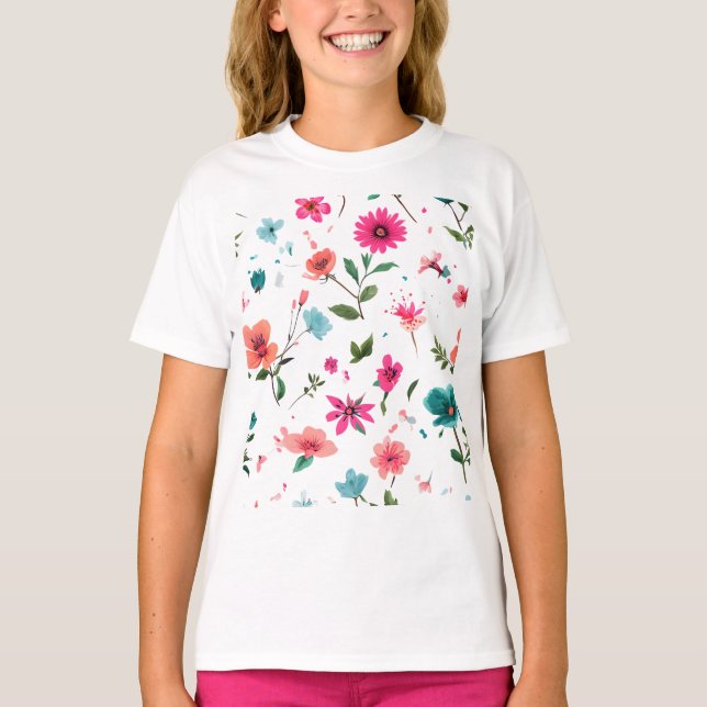 Starkt Blommönster Art T Shirt (Framsida)