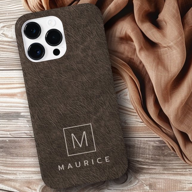 Starkt eget namn för brödtryck i monogram (Brown leather print monogram initial custom name Case-Mate iPhone case)