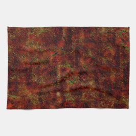 Starkt rödflådd över grovt grått kökshandduk