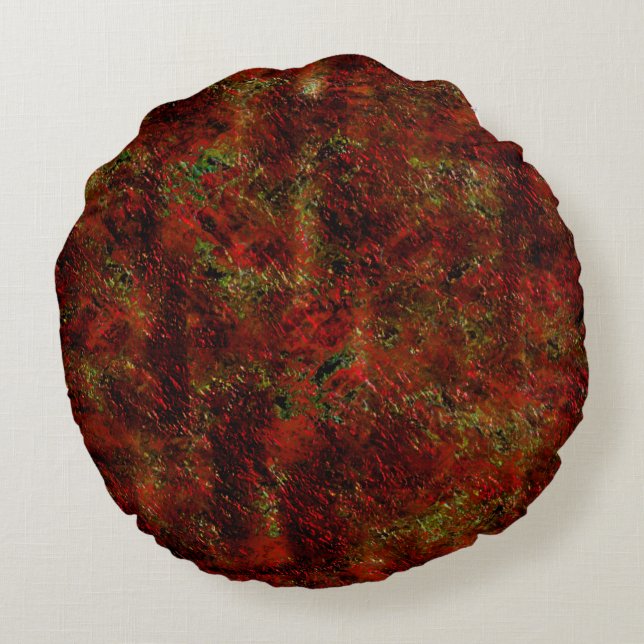 Starkt rödflådd över grovt grått rund kudde (Baksidan)