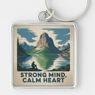 Starkt sinne, lugnt hjärta fyrkantig silverfärgad nyckelring