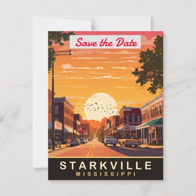 Starkville Mississippi Solnedgång Bröllopsinbjudan Spara Datumet (Framsida)