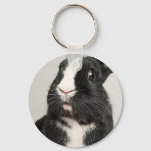 Starled Black and White Bunny Rabbit Nyckelring
