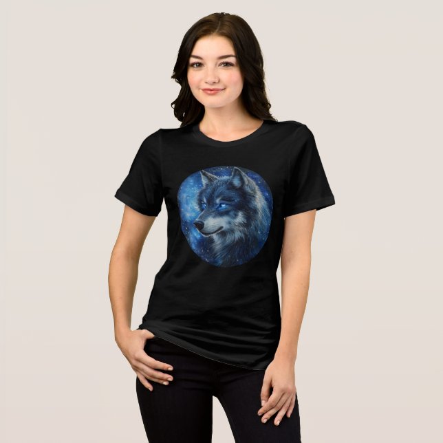 Starlight Gaze Cosmic Wolf Art T Shirt (Framsida Full)