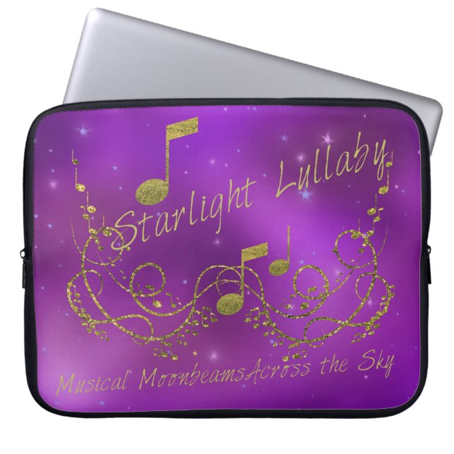 Starlight Lullaby Lila Guld Music & Himlar Laptop Sleeve (Framsidan)