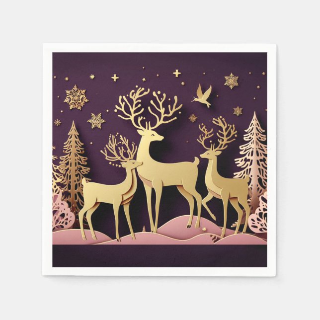 Starlight Stags – Dreamlike Holiday Pattern Pappersservett (Framsidan)