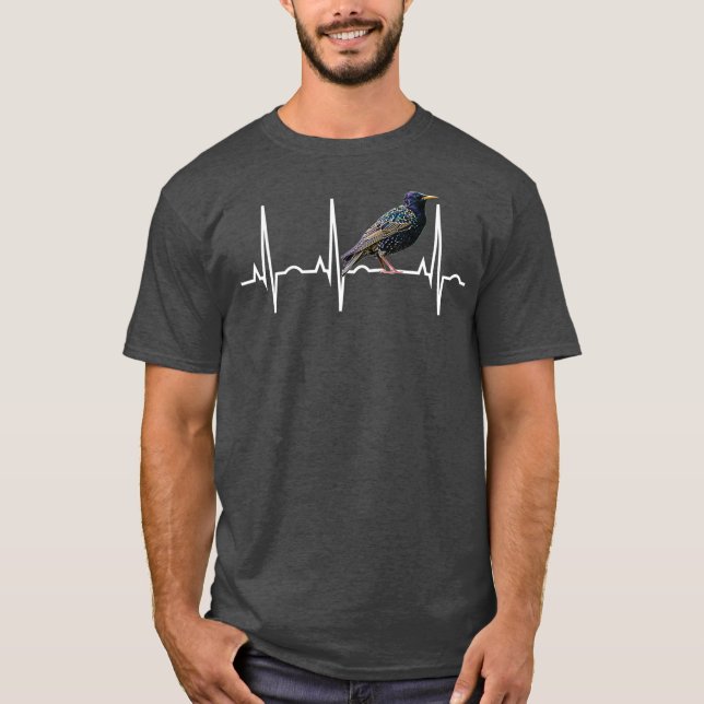 Starling Birder Heartslag Starling Bird Älskare T Shirt (Framsida)