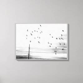 Starling Birds som flyger av Hydro Wires Stark Sce Canvastryck