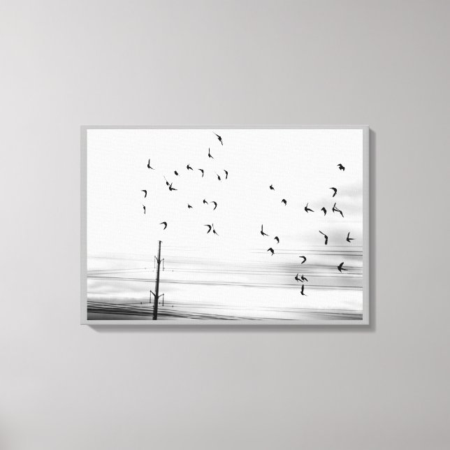 Starling Birds som flyger av Hydro Wires Stark Sce Canvastryck (Framsida)