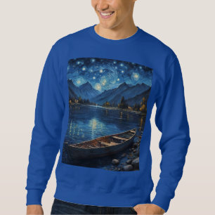 "Starlit Drift: Fiske under Cosmos Lång Ärmad Tröja
