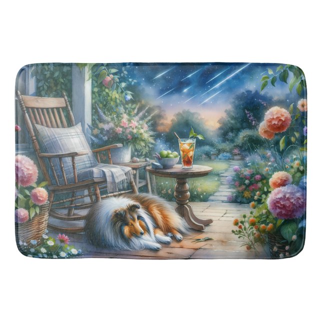 Starlit Garden Porch Sheltie Dream Badrumsmatta (Framsidan)
