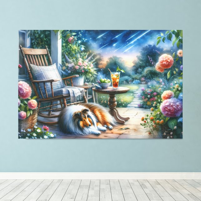 Starlit Garden Porch Sheltie Dream Canvastryck (Insitu (trägolv))