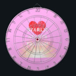 Starlit Hearts Mode Red Heart Shine Darttavla<br><div class="desc">Vid Starlit Hearts Mode är vårt röda hjärtskartong med ett blekt rött hjärta,  ett strålande sol och en rosa bakgrund ett underbart tillägg till ditt kök och en vacker present till firande eller händelse.</div>