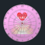 Starlit Hearts Mode Red Heart Shine Darttavla<br><div class="desc">Vid Starlit Hearts Mode är vårt röda hjärtskartong med ett blekt rött hjärta,  ett strålande sol och en rosa bakgrund ett underbart tillägg till ditt kök och en vacker present till firande eller händelse.</div>